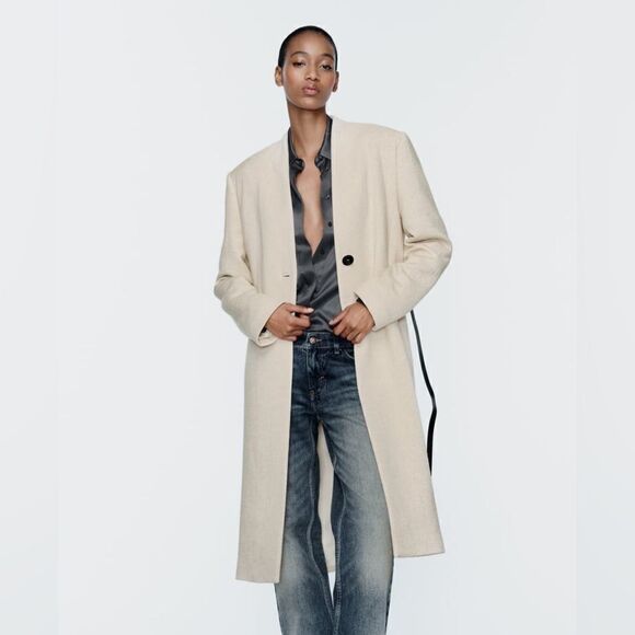 ZARA WOOL BLEND COAT WITH LEATHER BELT - Picture 10 of 10